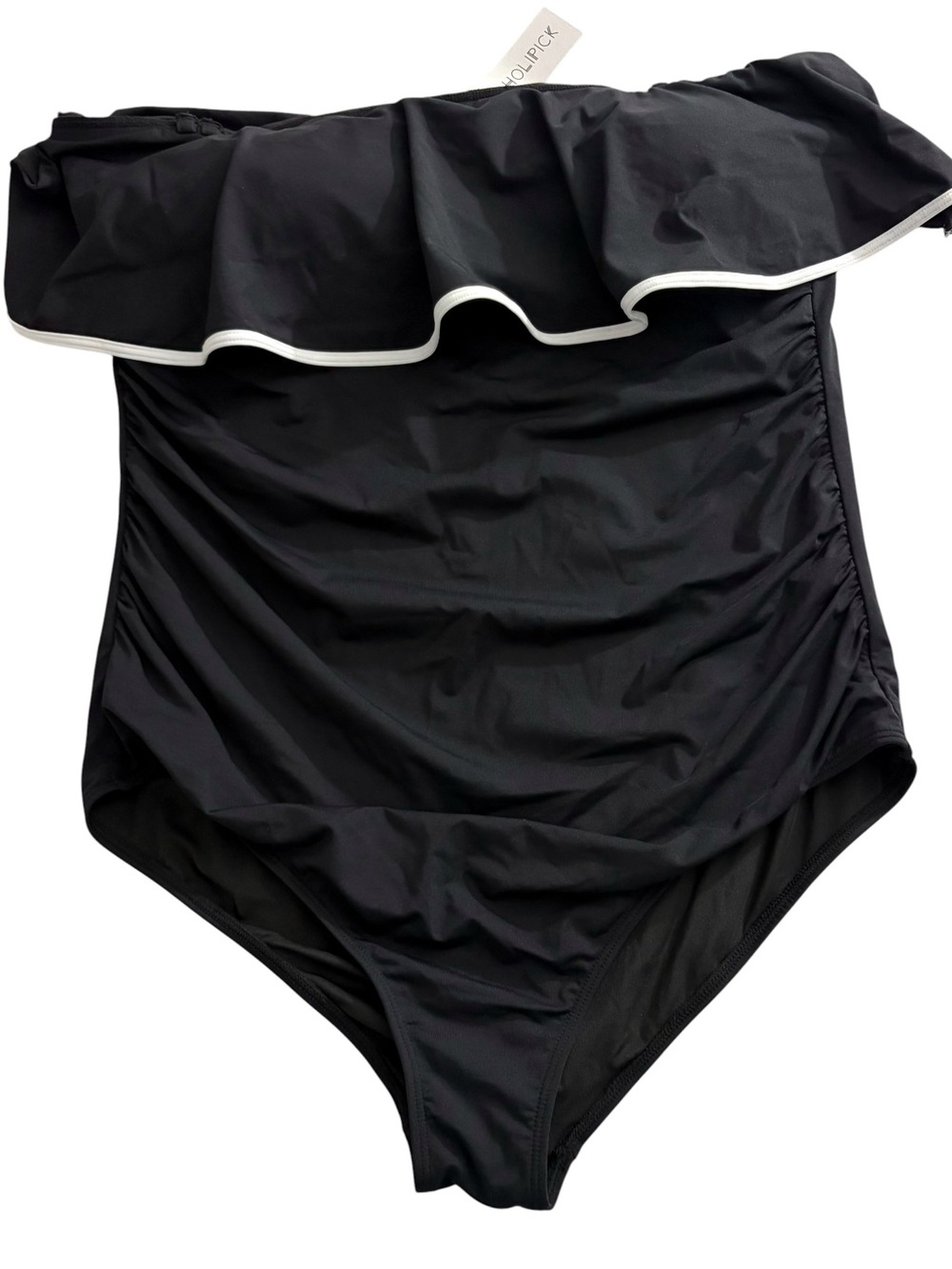 Holipick Womens 18W One Piece Swimsuit Black White Ruffle Tummy Control NWT